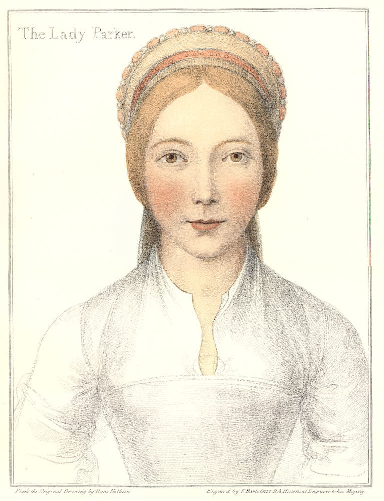 Elizabeth Calthorpe, Lady Parker by Bartolozzi/Holbein. Henry VIII's court 1884